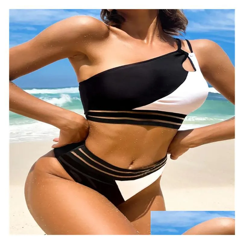 One-Piece Suits 2024 European And American Swimwear Womens Foreign Trade Bikini Swimsuit Splicing Drop Delivery Sports Outdoors Swimmi Otf9D