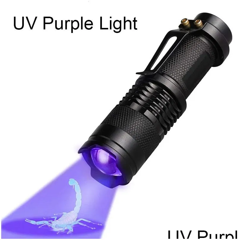 Flashlights Torches Drop Led UV Torch Light Ultra Violet Blacklight 395NM Lamp Battery For Marker Checker Detection1