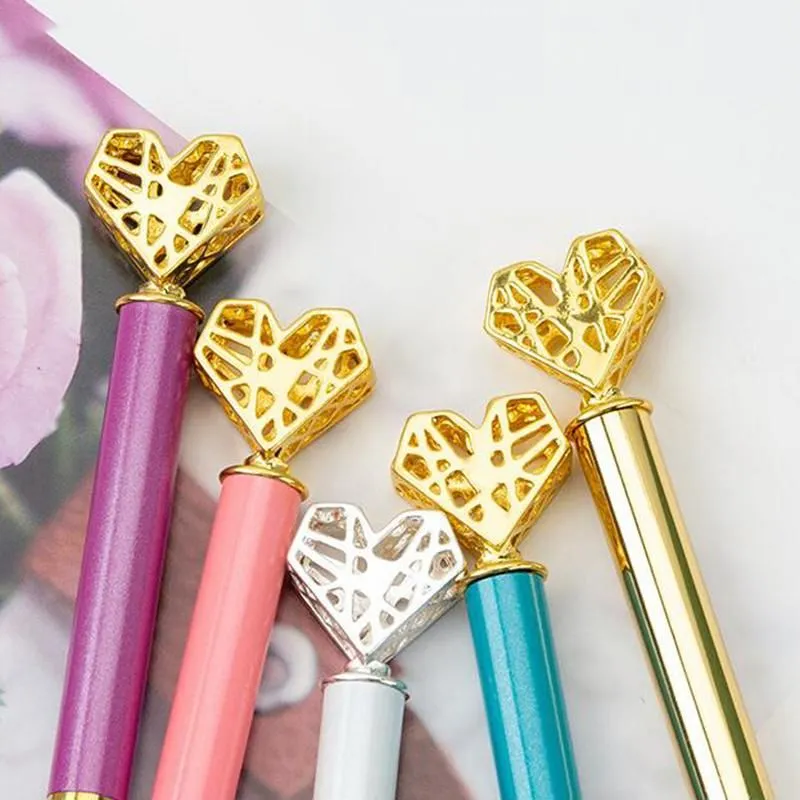 wholesale Creative Heart Shaped Ballpoint Pen DIY Metal Ball Pens Office School Supplies Valentine`s Day Gift LLA10924