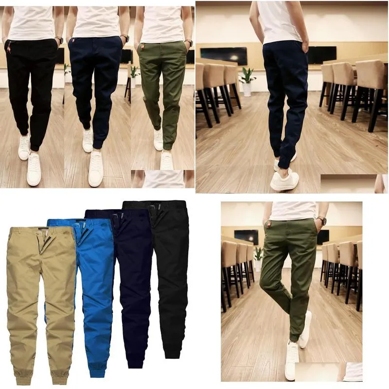 Men`S Pants Plain Men Casual Chinos Trousers Joggers Slim Fit Man With Elastic Cuff Clothing Summer Autumn1979821 Drop Delivery Appar Otw7Z