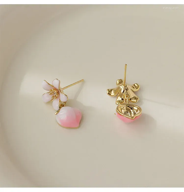 Dangle Earrings KAITIN Rhinestone Drip Oil Flower For Women Pink Peach Heart Earring 2024 In Fashion Jewelry Wholesale