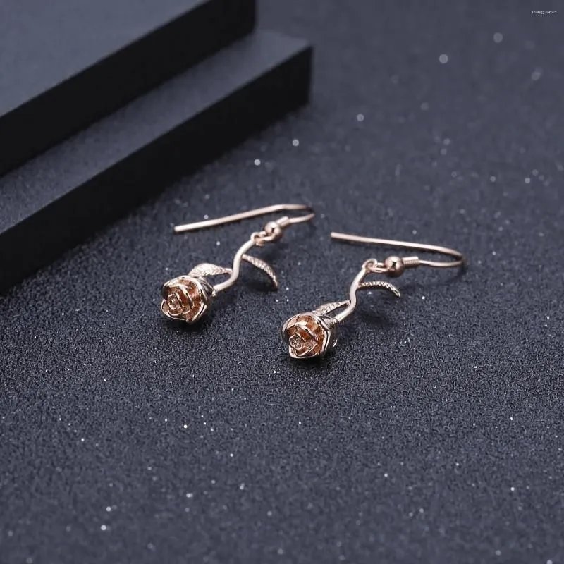 Dangle Earrings DasCus Sweets Rose Flower Hanging Stainless Steel Jewelry Woman Christmas Gift To Girlfriend Wedding Accessories