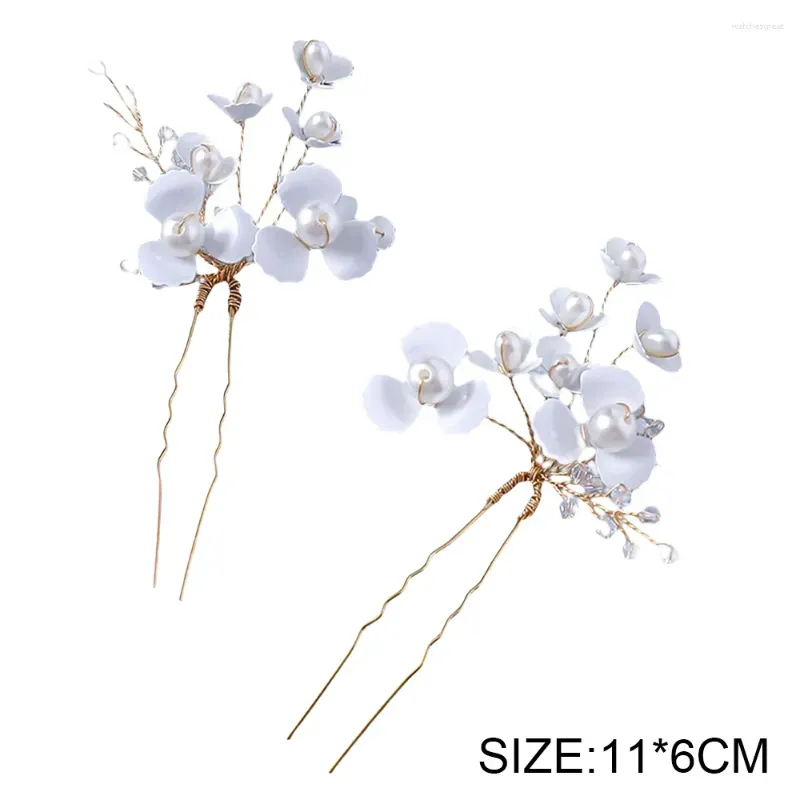 Hair Clips Woman`s Retro Forks 2 Pcs Set With Durable Alloy Cystals Beaded Flower For Dating Shopping Working