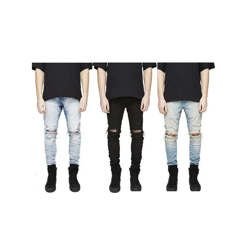 Men`S Jeans In Stock Slim Fit Ripped Men Hi-Street Mens Died Denim Joggers Knee Holes Washed Destroyed Plus Size Drop Delivery Appare Dh1Sk