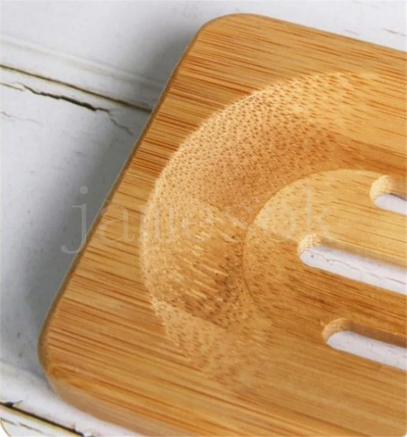 Natural Bamboo Wood Soap Dish Storage Holder Bathroom Round Drain Soap Box Square Eco-Friendly Wooden Soap Tray Holder DB397