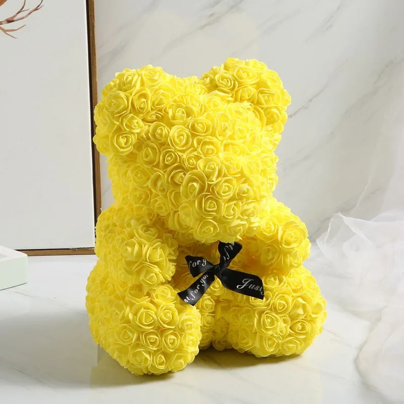 Funny Christmas Gift 25cm Valentine`s Day Eternal Flower Rose Bear Ornamentl With Gift Box Limited Gift Christmas pendant By air