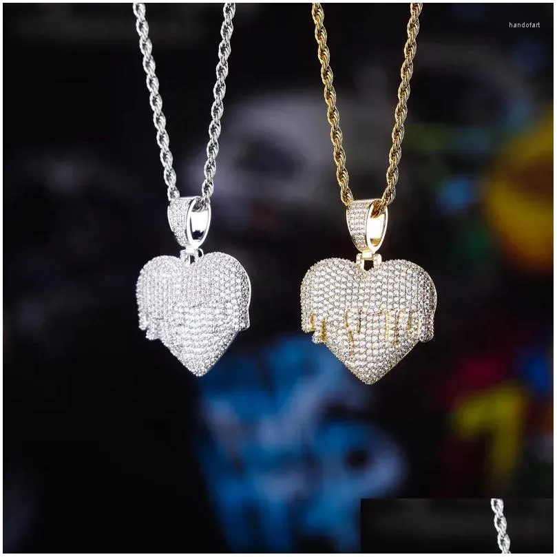 Pendant Necklaces Hip Hop Cubic Zirconia Paved Bling Iced Out Melting Heart Lover Pendants Necklace For Women Men Rapper Jewelry