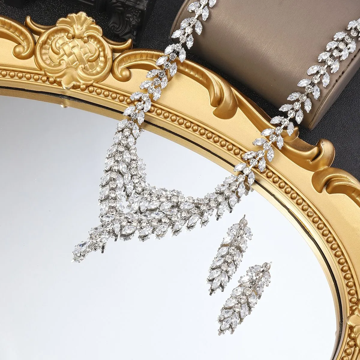 Europe and the United States cross-border simple fashion zircon necklace earrings set bridal wedding dress with jewelry female factory