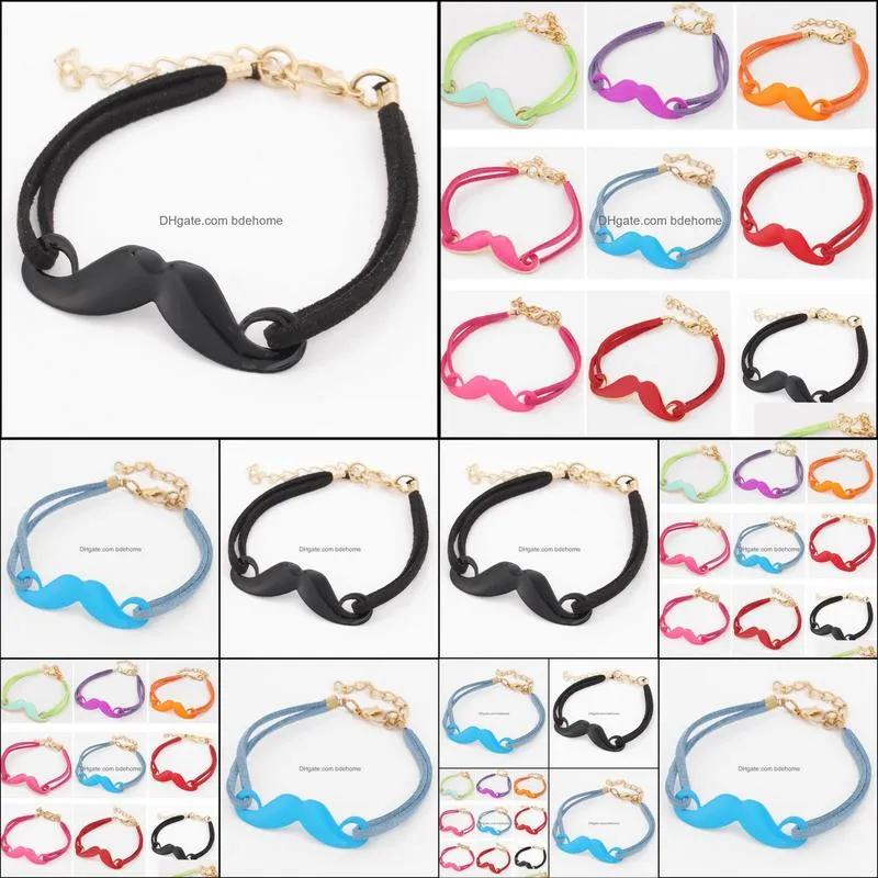 Charm Bracelets Charms Individuality Brand Vintage Mustache Leather Bracelet Bdehome Drop Delivery Jewelry Dhxpj