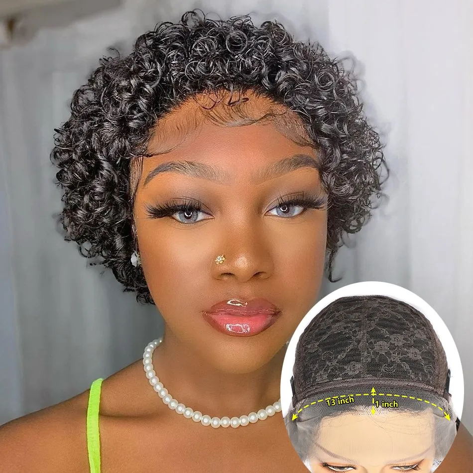 Pixie Cut Short Bob Wig Human Hair For Women Curly Pixie Cut Lace Wigs Malaysia Remy 13x1 Lace Wigs