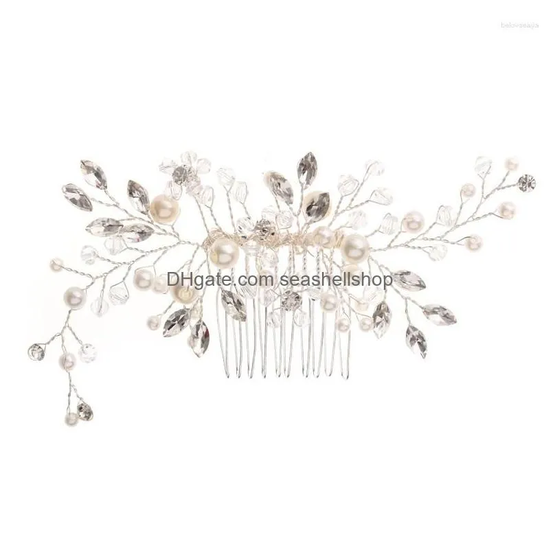 Hair Clips Handmade Silver Color Bride Comb Women Pearl Rhinestone Jewelry Ornaments Bridal Wedding Elegant Headpieces TEN