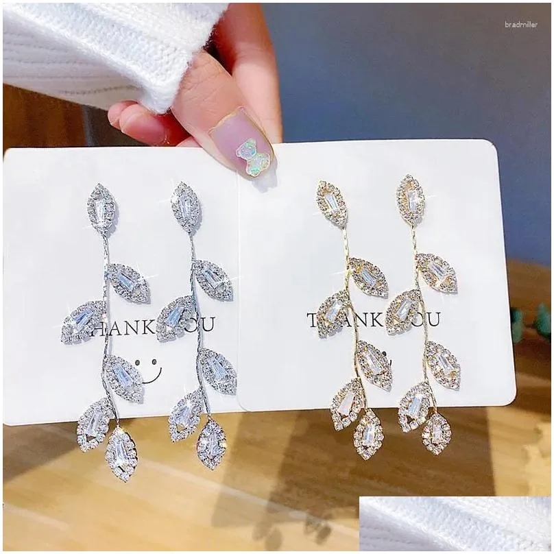 Stud Earrings Luxury Rhinestone Crystal Leaves Tassel Earring For Women 14K Real Gold Plated Trending Bridal Dangling Wedding Jewelry