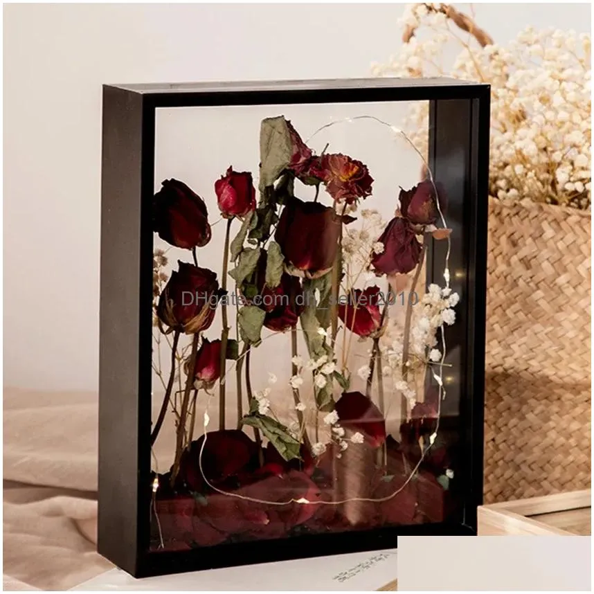 Frames And Mouldings Frame 3D Flowers Po 4Cm Deep Shadow Box Bouquet Display Flower Case For Wedding Party Decor Memory Picture Drop D Dhe2X