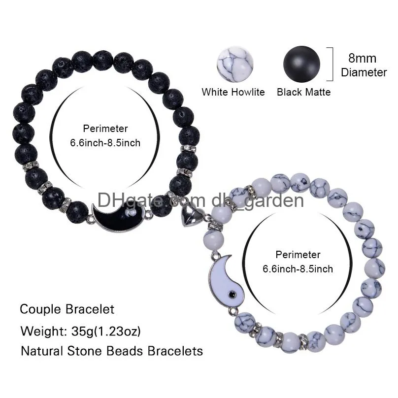 Beaded 2Pcs/Set Magnetic Distance Bead Bracelet Couple Minimalist Heart Lovers Matching Friendship Bracelets For Women Drop Dhgarden Dhat3