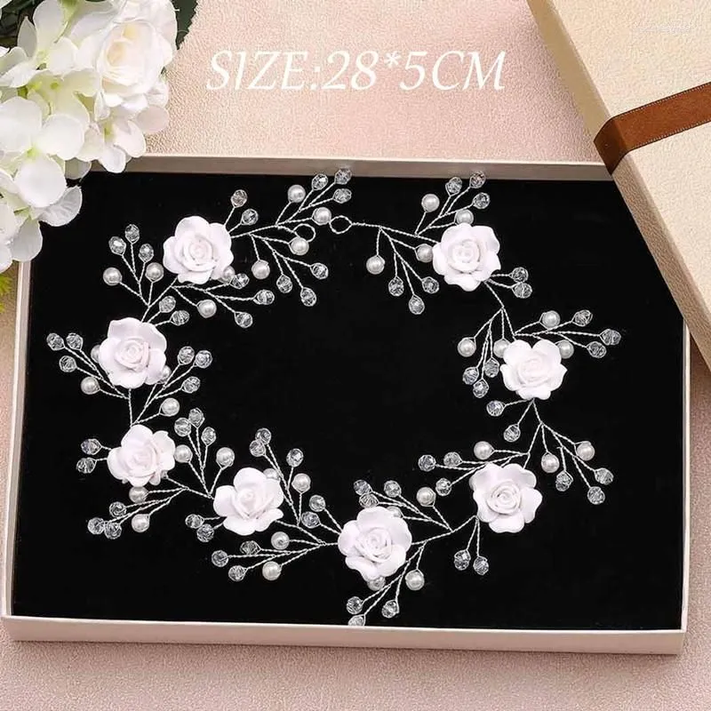 Hair Clips Pearl White Flower Headband Wedding Crystal Bride Accessories Handmade Hairband Beads Decoration Comb For Women
