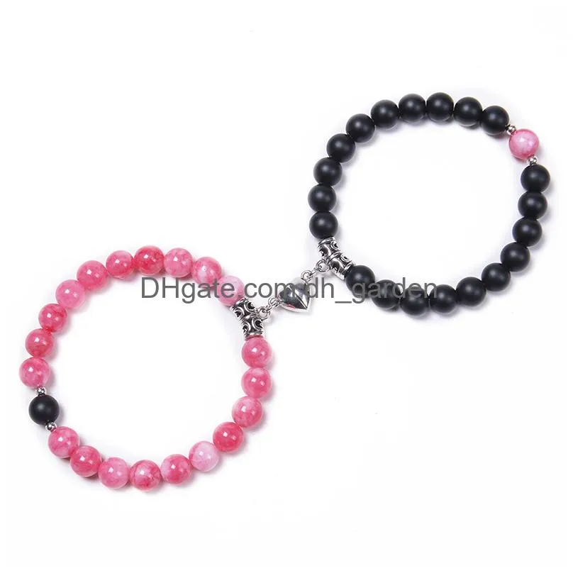 Beaded 2Pcs/Set Magnetic Distance Bead Bracelet Couple Minimalist Heart Lovers Matching Friendship Bracelets For Women Drop Dhgarden Dhavr