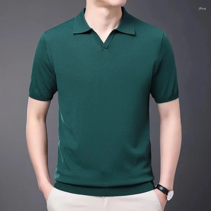 Men`s Polos High Quality Casual Male Knitting 2024 Summer Thin Turn-Down Collar Tees Short Sleeve Knit Polo Shirts