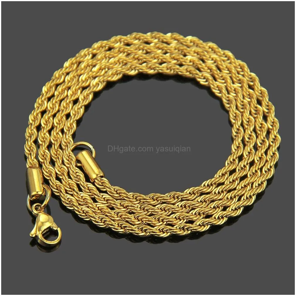 Chains M 18K Gold Plated Twisted Rope For Women Men S Choker Necklaces Jewelry In Bk 16 18 20 22 24 30 Inches Drop Delivery Pendants Dhv6S