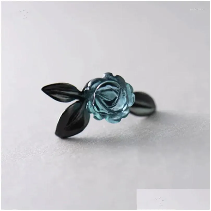 Stud Earrings Retro Gothic Thorn Rose Asymmetric Fashion Girl Blue Body Penetrating Charm Lady Nightclub Party Jewelry