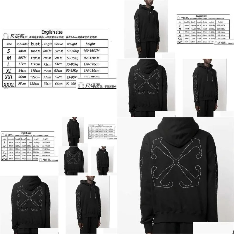 Men`s OFF W designer fashion hoodie OW Fashion Brand Sweater Hip Hop Graffiti Coat Men and Women`s Couple Loose Autumn/Winter Cotton Top Hooded Trend Cool black