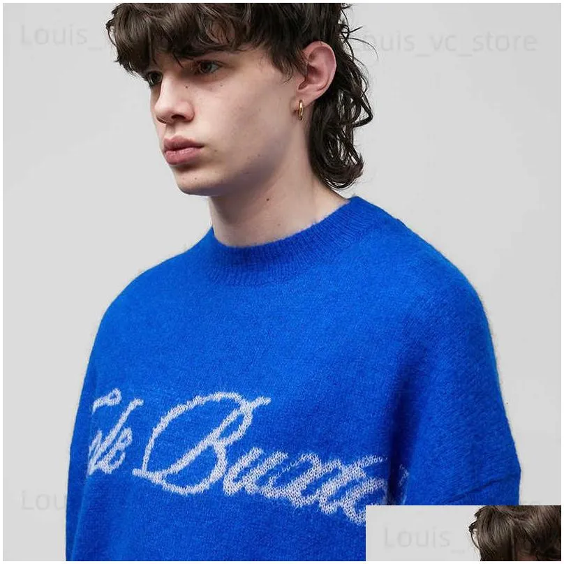 Men`s Sweaters Classic Scrawled Slogan Jacquard Cole Buxton Knitted Sweater Men Women Best Quality Crewneck CB Sweatshirts Pullovers Blue