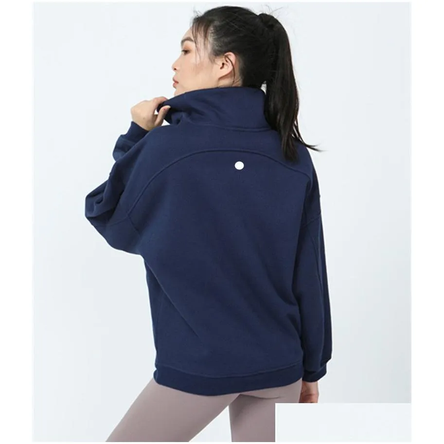 ll Women Thick Jacket Sweatshirt For Autumn Yoga Suit Jacket Ladies Gym Workout Coat Half Zipper Fleece Loose Workout Pullover LW031