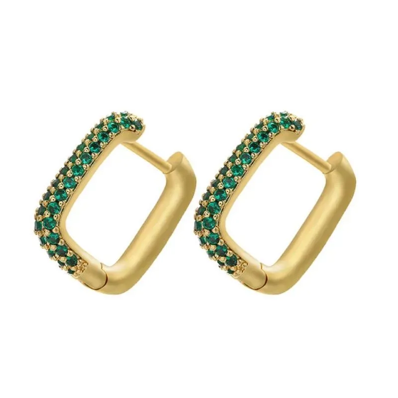 Hoop & Huggie Synthetic Diamond Pave Rectangle Earrings For Women Stainless Steel Square Geometric Green Jewelry SummerHoop