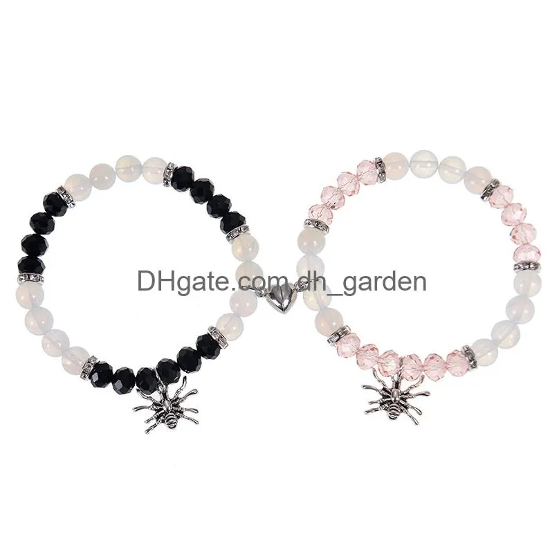 Beaded 2Pcs/Set Magnetic Distance Bead Bracelet Couple Minimalist Heart Lovers Matching Friendship Bracelets For Women Drop Dhgarden Dhidu