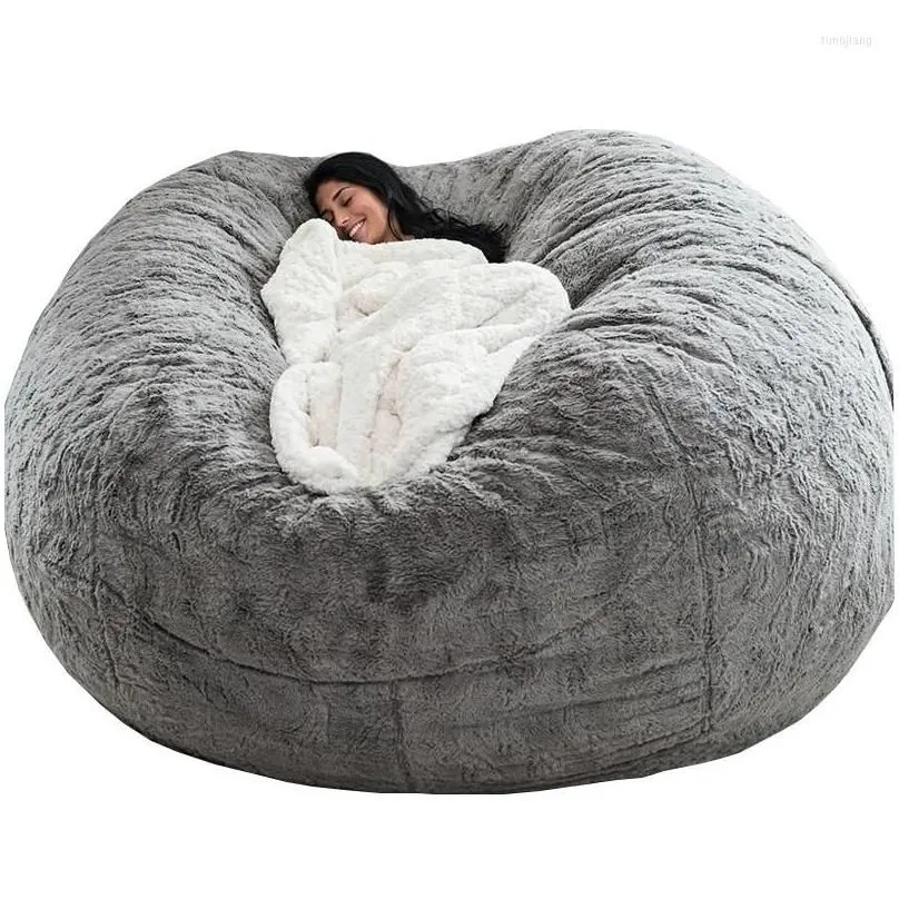 Chair Covers Ers Super Large 7Ft Nt Fur Bean Bag Er Living Room Furniture Big Round Soft Fluffy Faux Beag Lazy Sofa Bed Coat Drop De