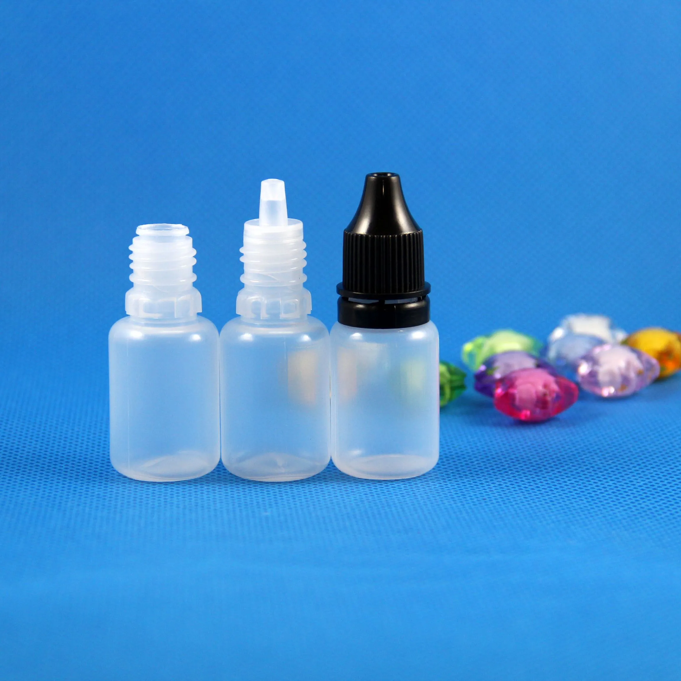 wholesale 100 Pcs 10ml (1/3 OZ) Plastic Dropper Bottles With Tamper Safety Caps & Drop Nozzle Tips Safe Soft LDPE Squeezable Store Sub Packing Liquid 10