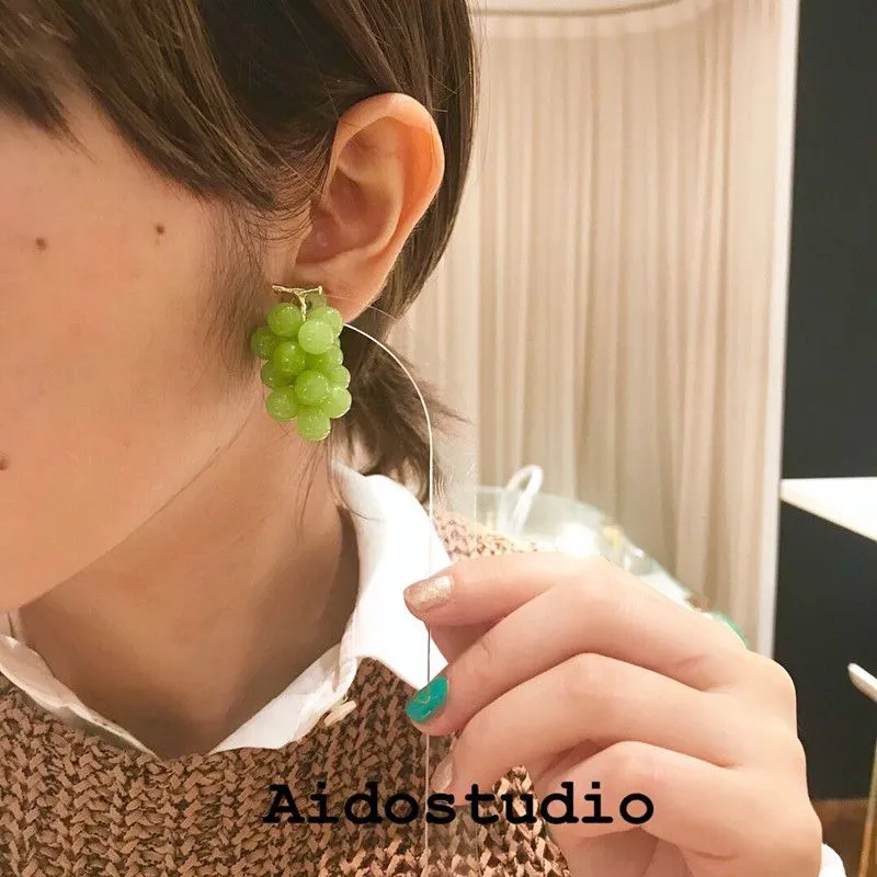 2021 Ins Japanese cute grape Earring resin fruit creative exaggeration trend hip-hop niche jewelry girl earrings for women classic