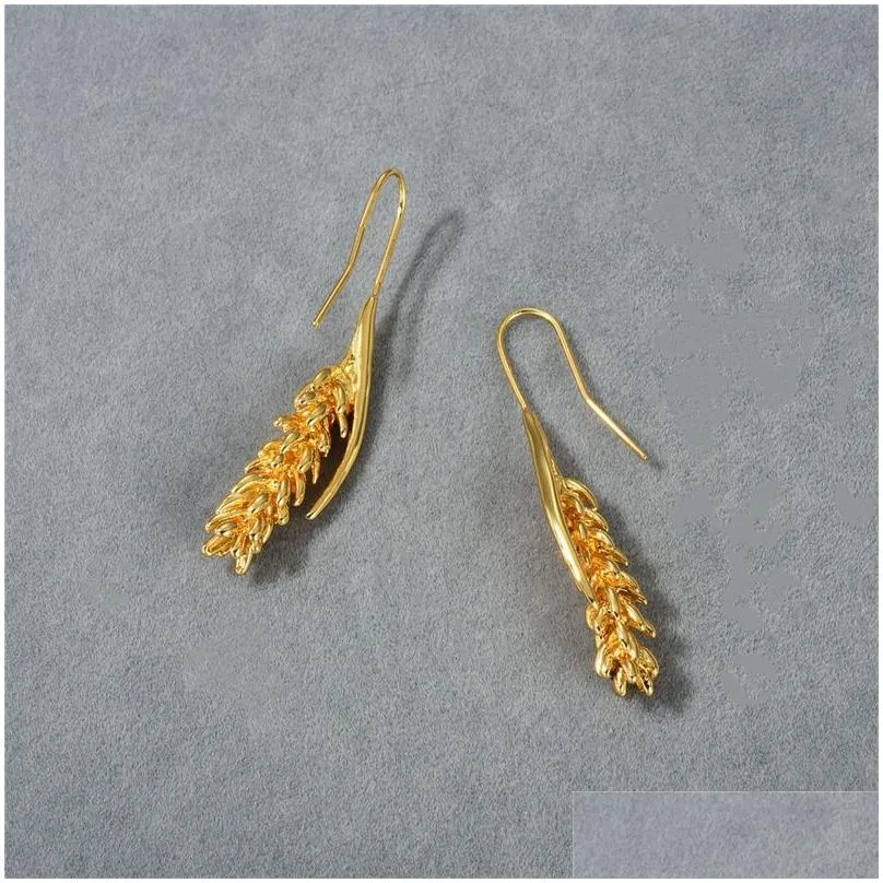 Stud 2024 European/American Fashion Wheat Ear Long Earrings Unique/Simple Personality Versatile Jewelry Drop Delivery Otx12