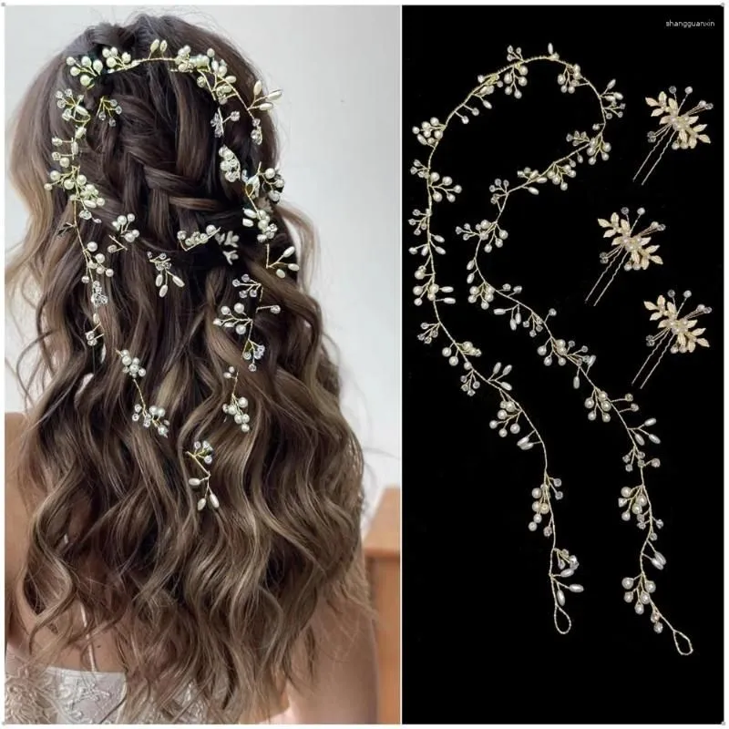 Hair Clips Bride Wedding Headwear Set 1 Meter Soft Chain Headband 3 Hairpins And Pin Hairpin Accessories.