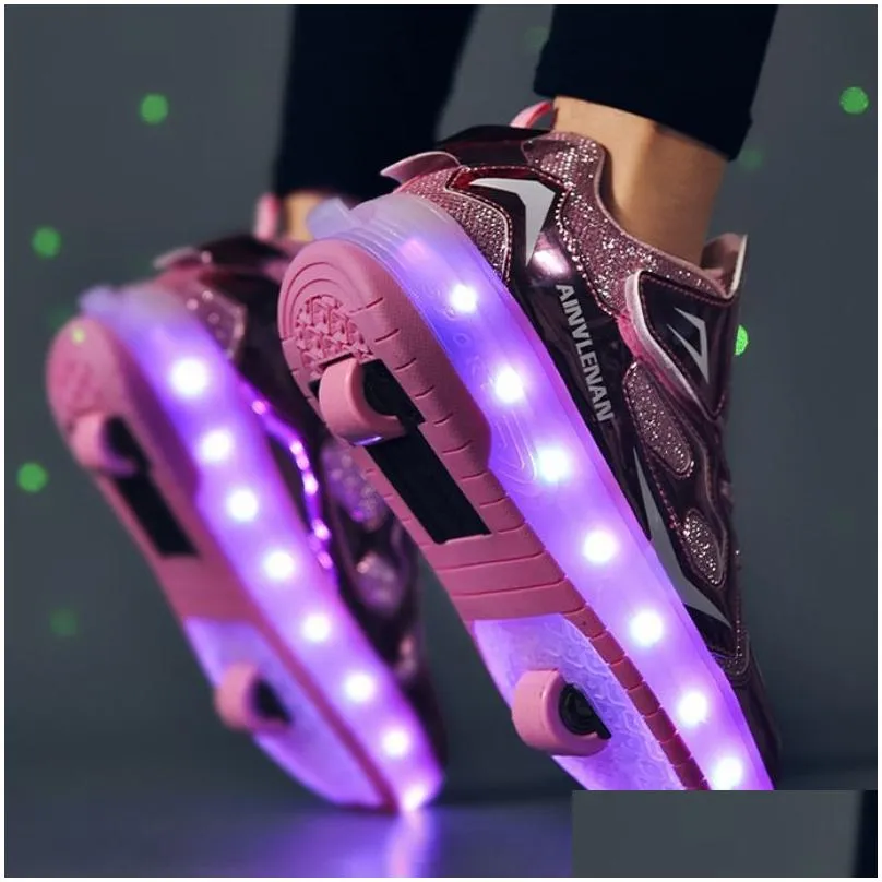 Inline & Roller Skates Glowing Two Wheels Usb Charging Skate Shoe Fashion Children Sneaker Boys Parkour Drop Delivery Sports Outdoors Dhnts