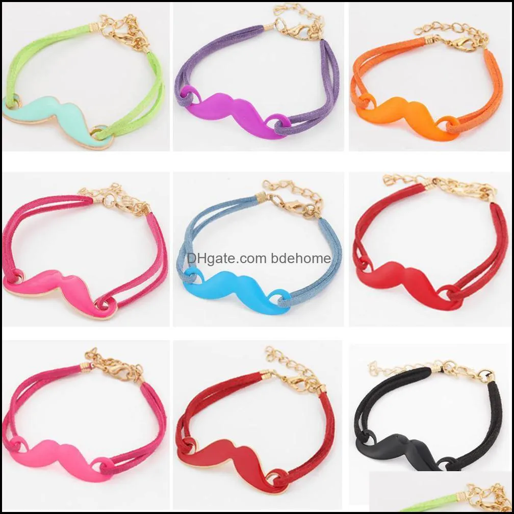 Charm Bracelets Charms Individuality Brand Vintage Mustache Leather Bracelet Bdehome Drop Delivery Jewelry Dhxpj