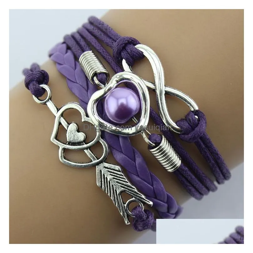 Charm Bracelets Fashion Infinity Love Heart Pearls For Women Men Cupids Arrow Braided Leather Chain Wrap Bangle Handmade Jewelry In D Dhiib