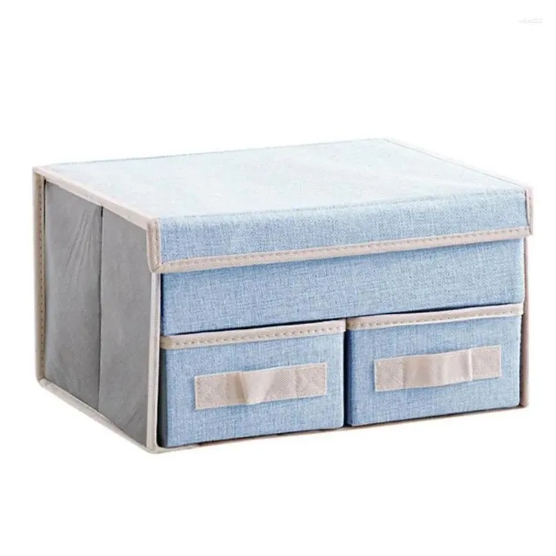 Jewelry Pouches Double-Layer Storage Box Drawer Foldable Home Underwear (Blue Double Layer Two Draw)