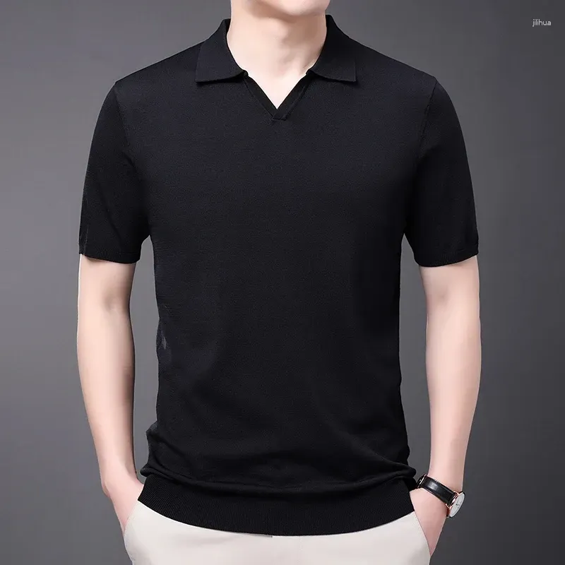 Men`s Polos High Quality Casual Male Knitting 2024 Summer Thin Turn-Down Collar Tees Short Sleeve Knit Polo Shirts