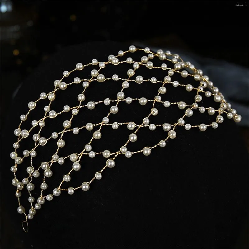 Hair Clips Bridal Wedding Crystal Pearl Flower Headband Accessories Bride Tiara Handmade Crown Hairband Decoration Jewelry