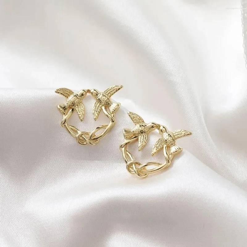 Dangle Earrings Biyiniao Lianli Branch Chinese Style Simple Hollow Geometry Resin Bird Light Luxury Plating