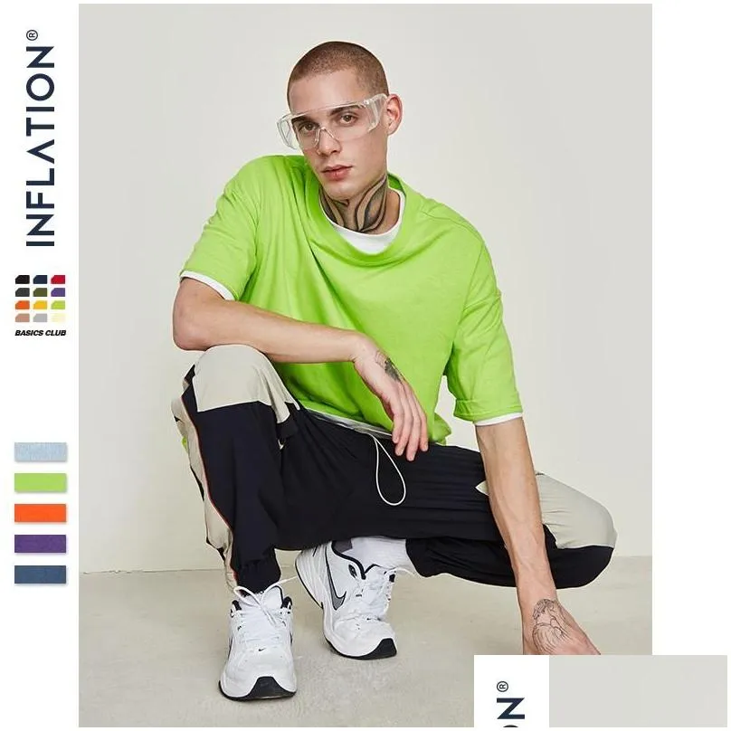 Men`S T-Shirts Inflation Candy Colour Cotton Oversized Fashion Hip Hop Dress Tee Solid Loose Fit Basic Uni Couple Drop Delivery Appare Dhqpw