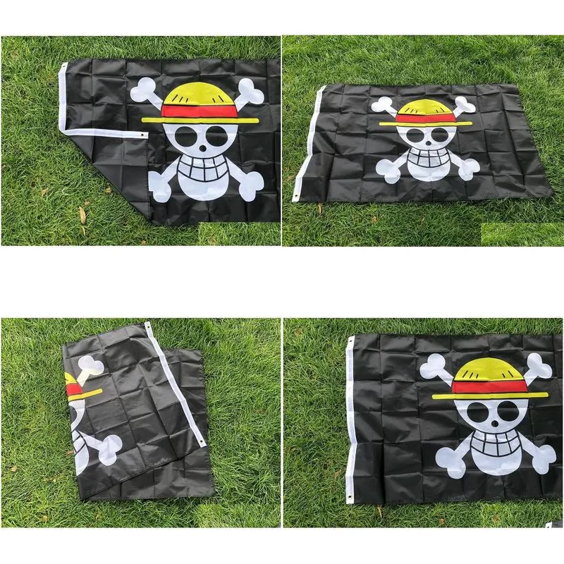 Banner Flags Luffy Flag Pirates Jolly Roger Monkey Skl With St Hat Polyester For Home Room Drop Delivery Garden Festive Party Supplies Otrjd