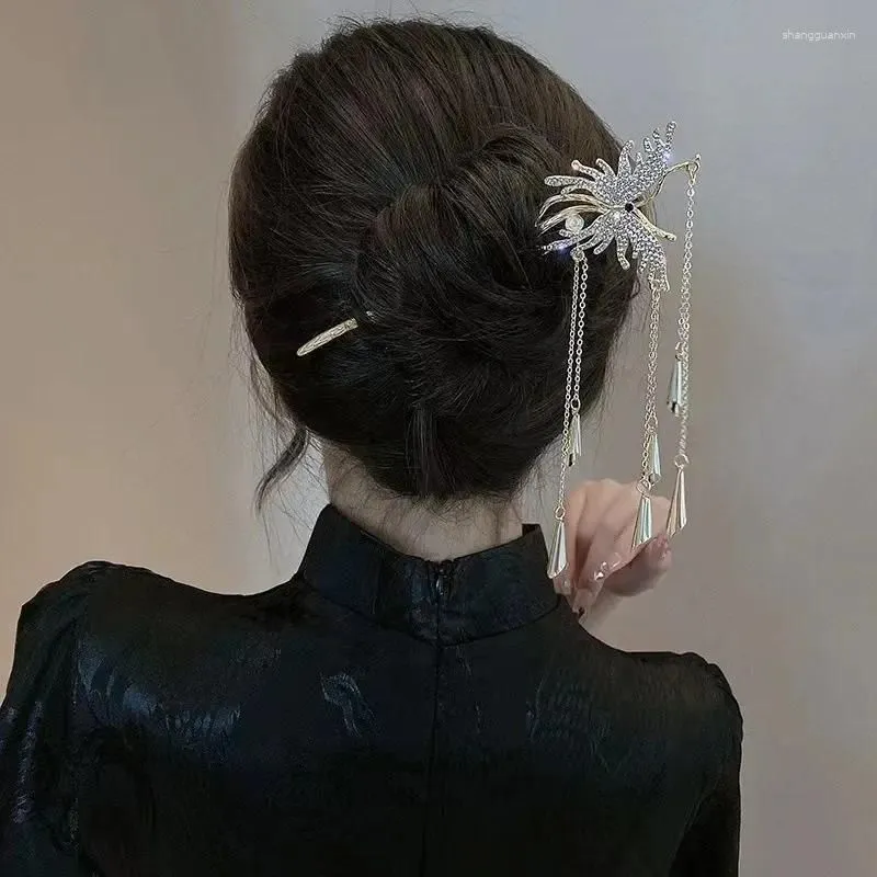 Hair Clips Elegant Luxurious Chinese Stick Pins For Women Fan Butterfly Handmade Hairpins Ornaments Accessories Jewelry