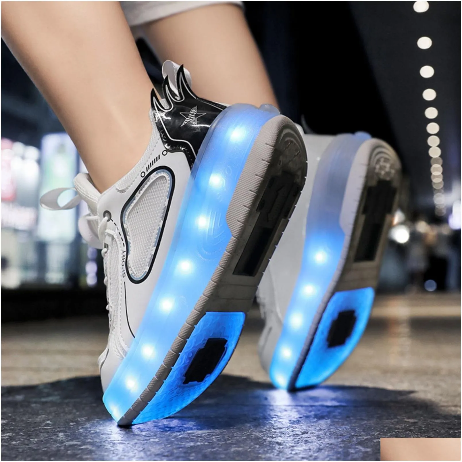 Inline & Roller Skates Double-Row Deformation Adjustable Wheel Skate Shoe Children Sneaker Walk Drop Delivery Sports Outdoors Action S Dhufr