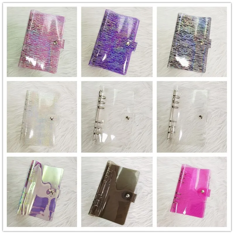 wholesale A6 Colorful Creative Macarons Binders Notebook Shell Loose-leaf Notepad Spiral Binder Inside Page Glitter Transparent Storage