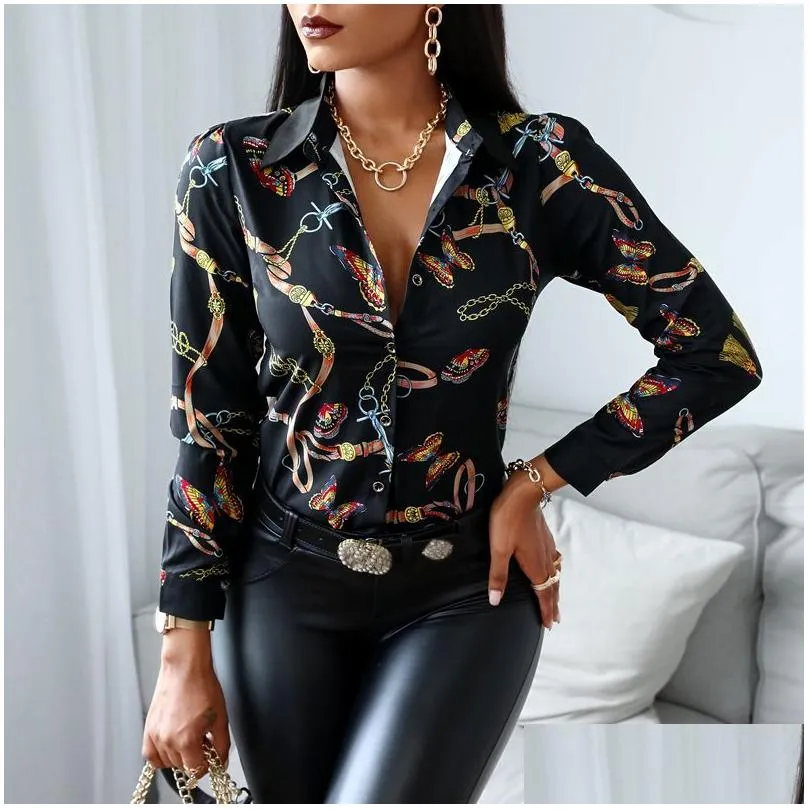 Women`S Blouses & Shirts Fashion Trend Women Slim V-Neck Shirt Y Contrast Color Long-Sleeved Top High-Waist Tight-Fitting Printing Sp Dhozy