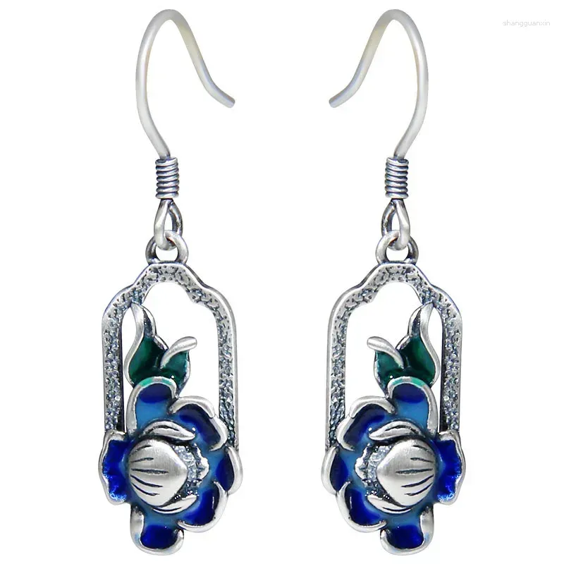 Dangle Earrings Vintage Fashion Personality Blue Enamel Unisex Flower Banquet Jewelry Accessories Gift