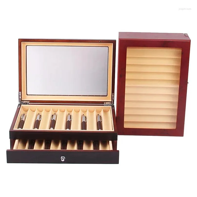 Jewelry Pouches 23 Slots Wooden Pen Storage Case Luxury 2 Layer Display Organizer Transparent Window Fountain Pen-Collector Box 1