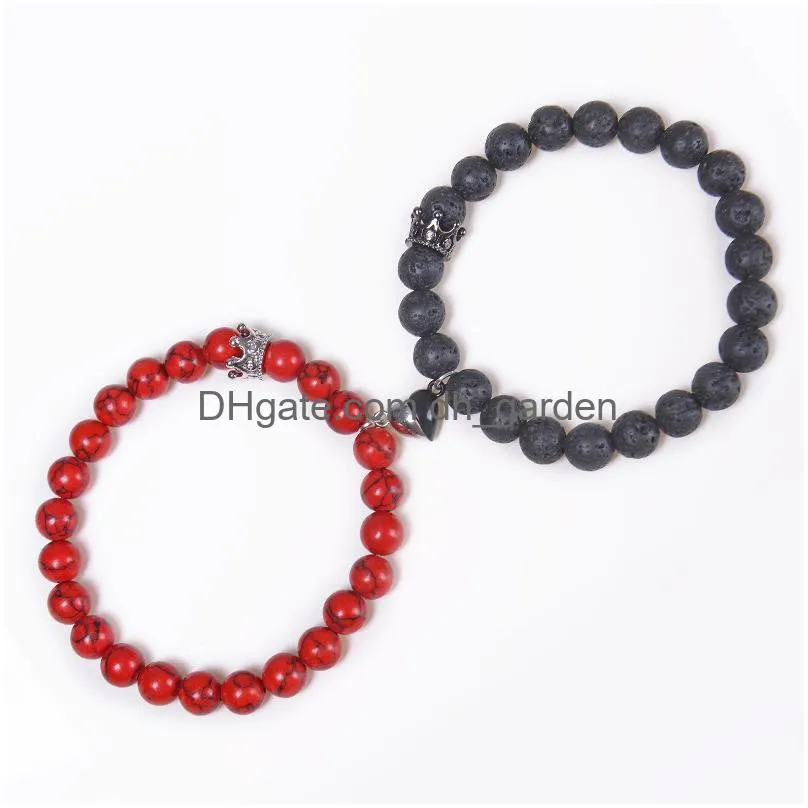 Beaded 2Pcs/Set Magnetic Distance Bead Bracelet Couple Minimalist Heart Lovers Matching Friendship Bracelets For Women Drop Dhgarden Dhidu