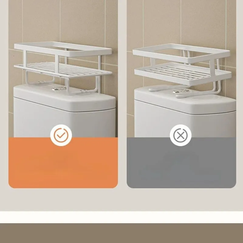 Bathroom Shelves 1Pc Bathroom Accessories Shelf Above The Toilet Tank Wrought Iron Toilet Punch-free Multi-functional Storage Rack